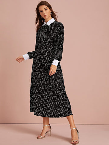 Contrast Collar Confetti Heart Shirt Dress