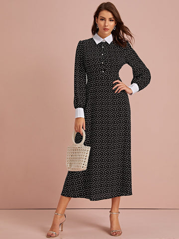 Contrast Collar Confetti Heart Shirt Dress