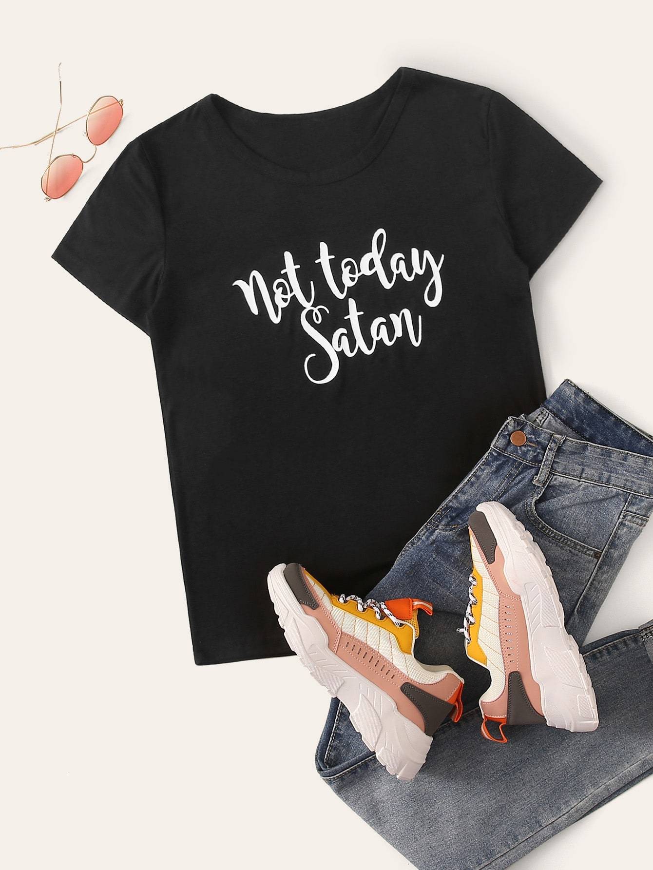 Slogan Graphic Round Neck Tee
