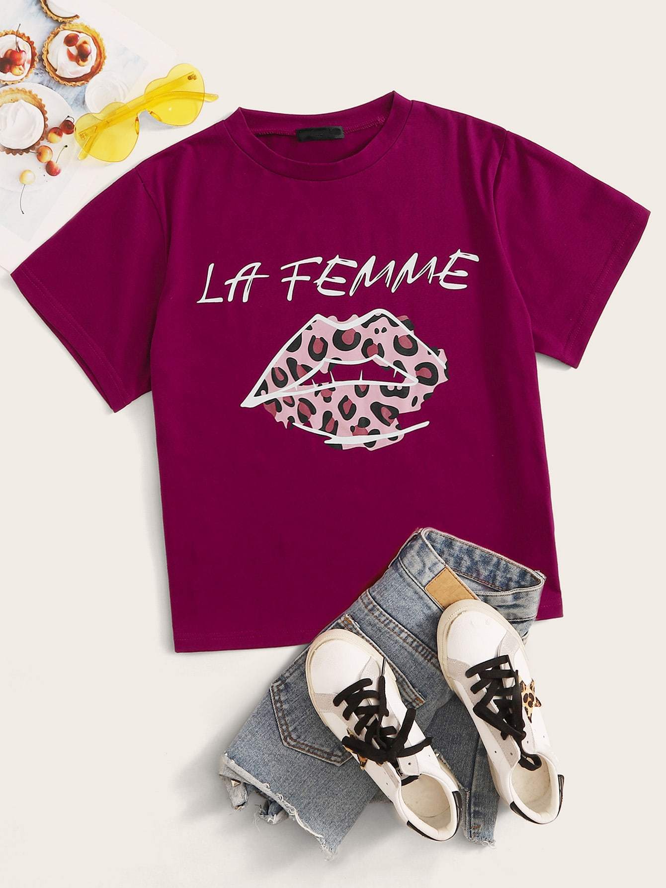 Lip & Slogan Graphic Tee