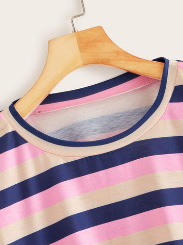 Multi-stripe Drop Shoulder Crop Tee