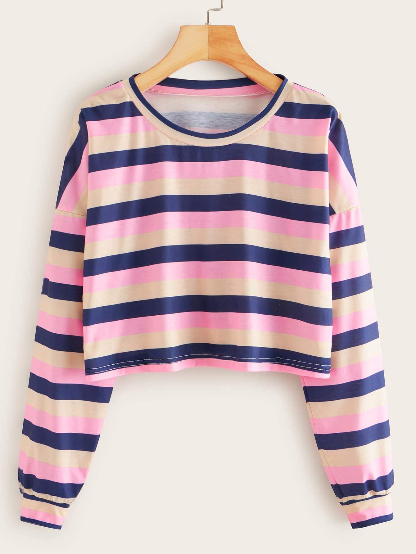 Multi-stripe Drop Shoulder Crop Tee