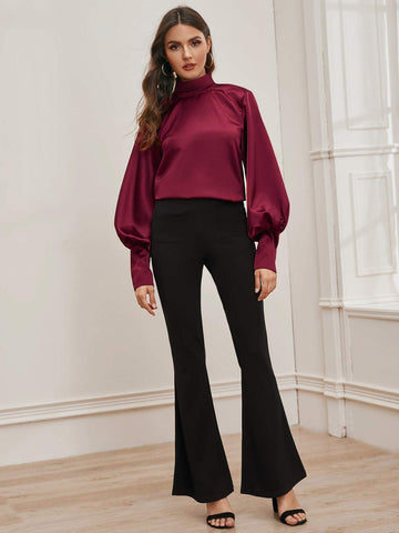 Solid High Neck Satin Blouse