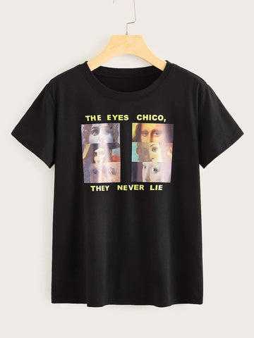 Figure And Slogan Print Tee