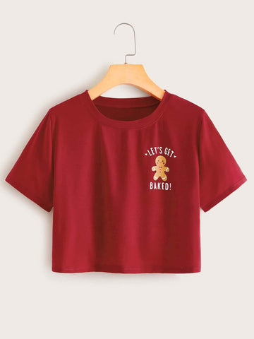 Christmas Gingerbread Print Crop Tee