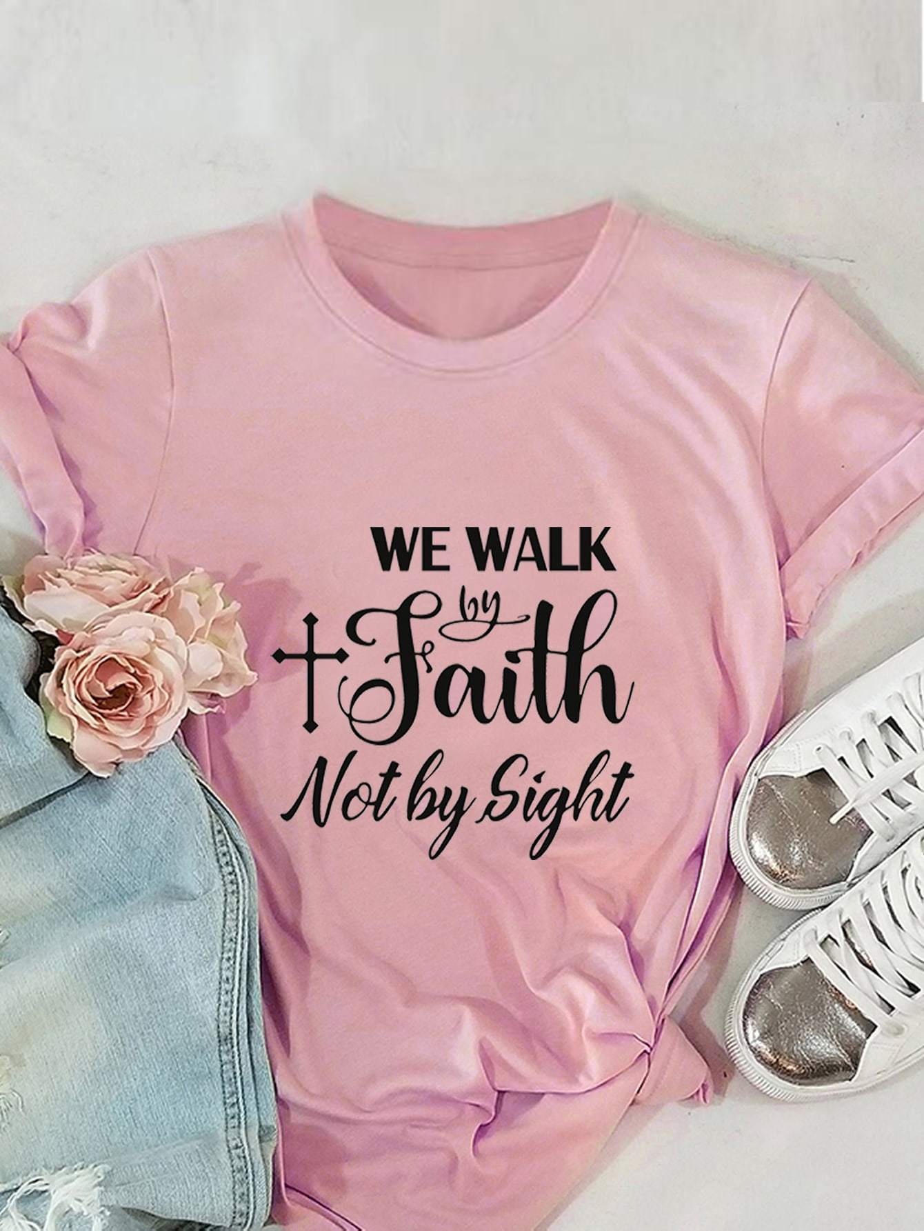 Crew Neck Slogan Graphic Tee