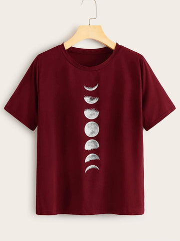 Moon Print Round Neck Tee