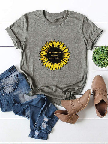 Slogan And Sunflower Print Tee