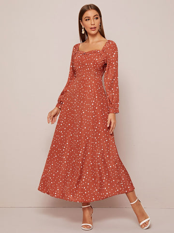 Square Neck Dalmatian A-line Dress