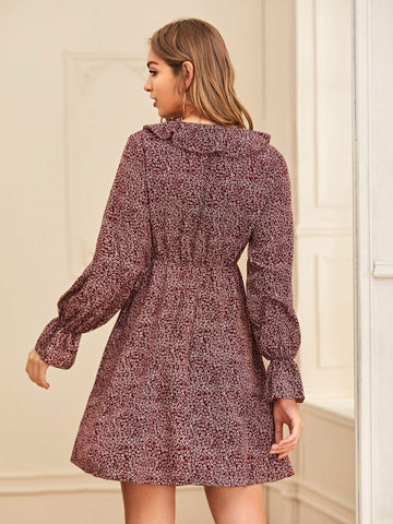 Ditsy Floral Ruffle Trim A-line Dress