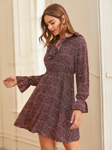 Ditsy Floral Ruffle Trim A-line Dress