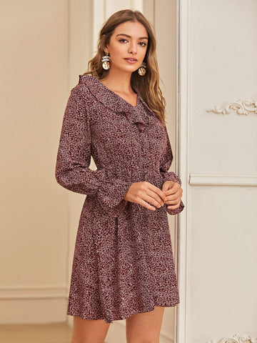 Ditsy Floral Ruffle Trim A-line Dress