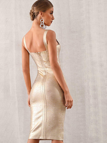 Adyce Zip Back Metallic Bodycon Bandage Dress