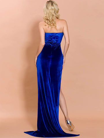 Missord Split Thigh Tube Velvet Prom Dress