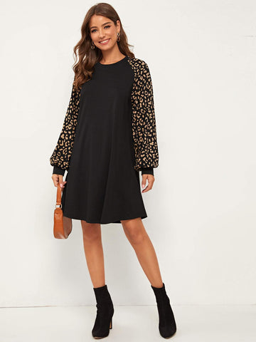 Contrast Dalmatian Raglan Sleeve Dress