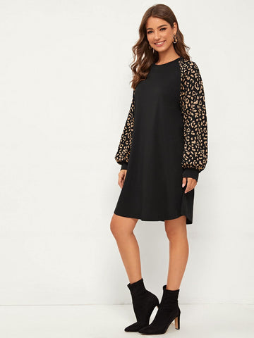 Contrast Dalmatian Raglan Sleeve Dress