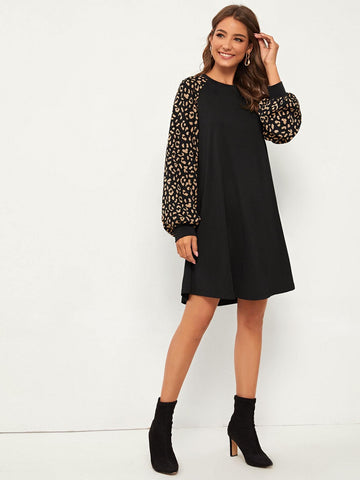 Contrast Dalmatian Raglan Sleeve Dress