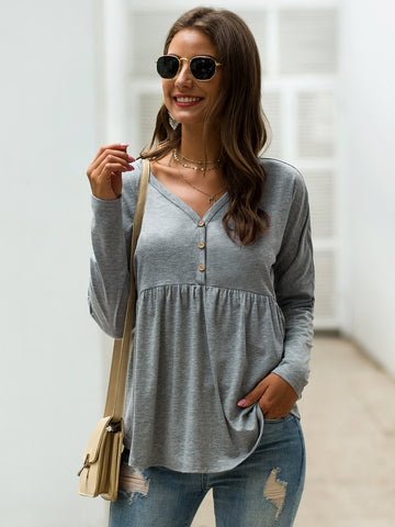 V-neck Button Front Smock Tee