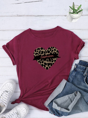 Leopard Heart & Letter Graphic Tee