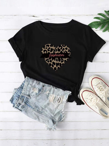 Leopard Heart & Letter Graphic Tee