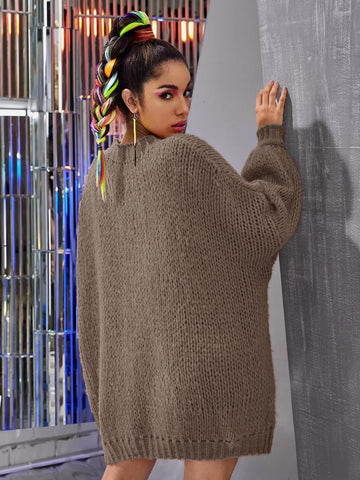Solid Mock Neck Jumper Dress Without Bag