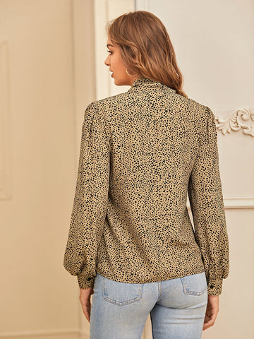 Dalmatian Print Tie Neck Blouse