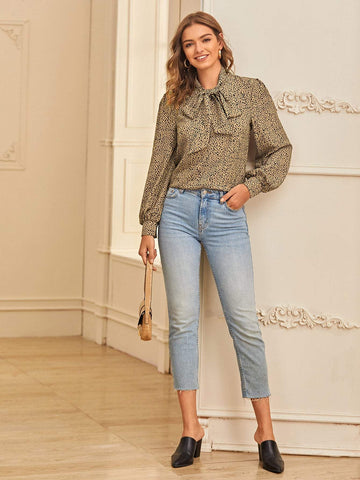 Dalmatian Print Tie Neck Blouse