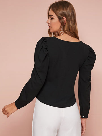 Puff Sleeve Round Neck Blouse