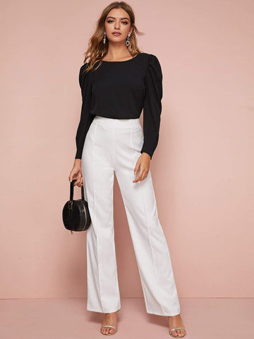 Puff Sleeve Round Neck Blouse