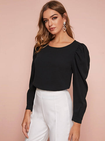 Puff Sleeve Round Neck Blouse