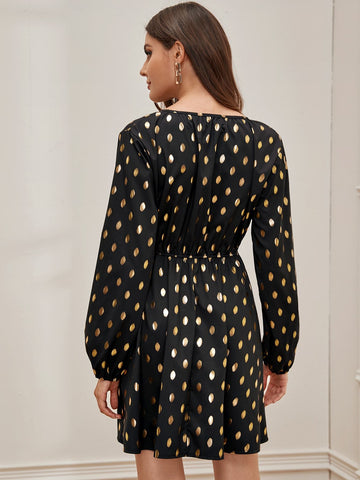 Knot Front Polka Dot A-line Dress