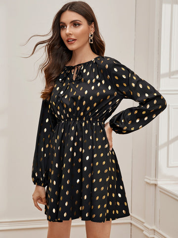 Knot Front Polka Dot A-line Dress