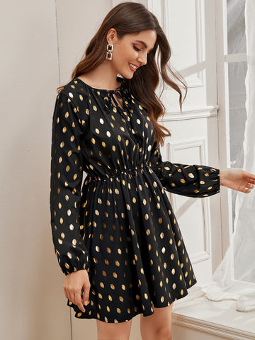 Knot Front Polka Dot A-line Dress