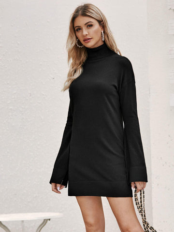 Solid High Neck Jumper Dress