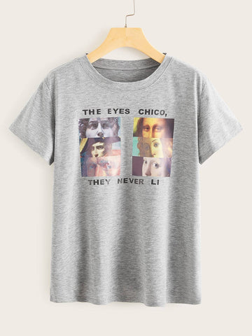 Figure And Slogan Print Tee