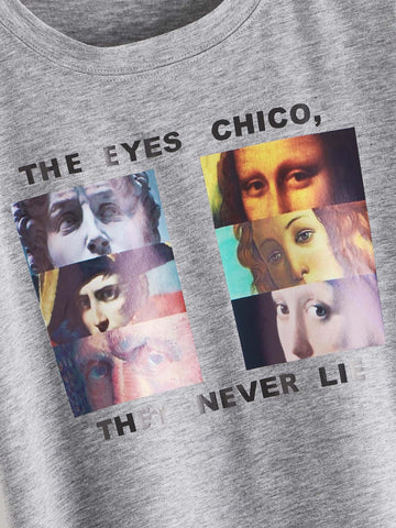 Figure And Slogan Print Tee