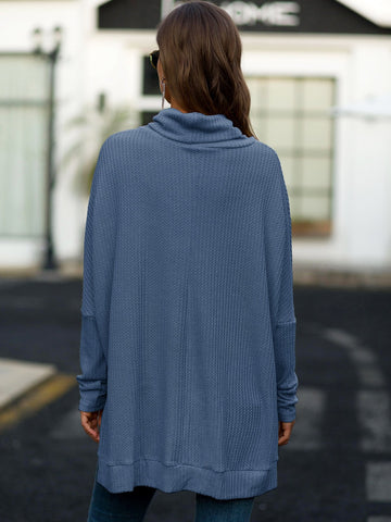 Cowl Neck Waffle Knit Solid Jumper