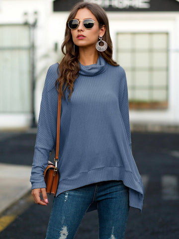 Cowl Neck Waffle Knit Solid Jumper