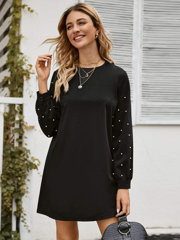 Keyhole Back Pearls Detail Tunic Dress