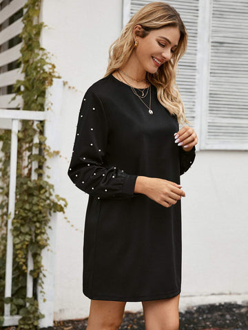 Keyhole Back Pearls Detail Tunic Dress