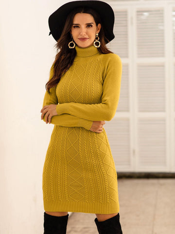 Cable Knit Funnel Neck Jumper Dress