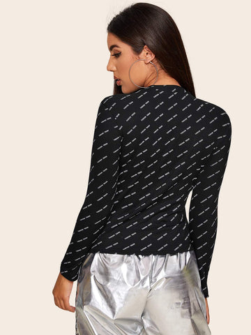 Slogan Graphic Rib-knit Tee