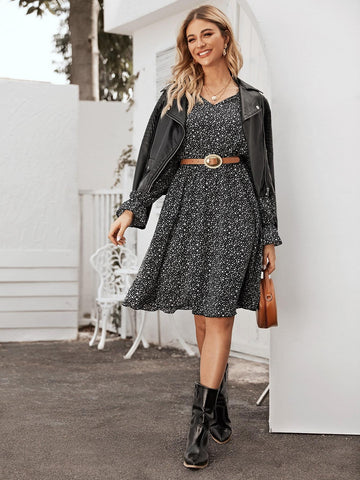 Dalmatian Flounce Sleeve Swing A-line Dress