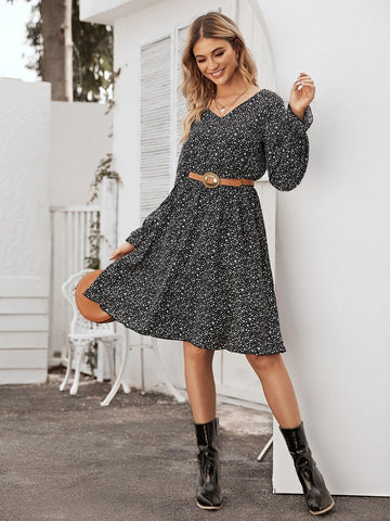 Dalmatian Flounce Sleeve Swing A-line Dress