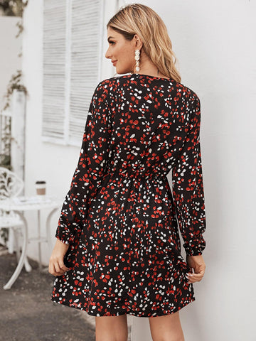 Floral Print Keyhole Front A-line Dress