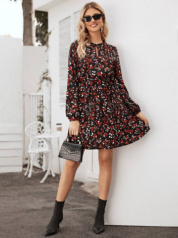 Floral Print Keyhole Front A-line Dress