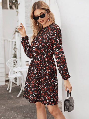 Floral Print Keyhole Front A-line Dress