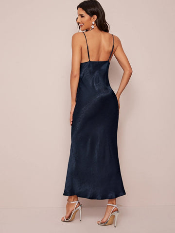 Split Hem Ruched Satin Cami Dress