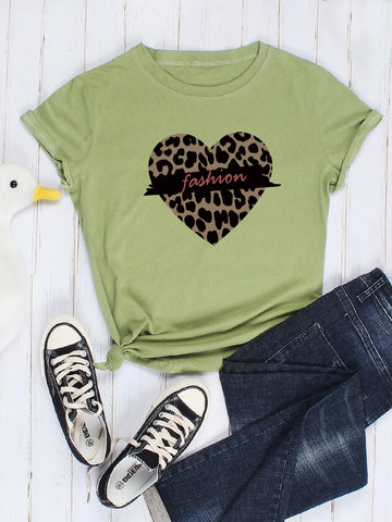 Leopard Heart & Letter Graphic Tee