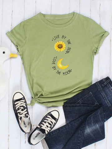 Floral And Slogan Graphic Tee